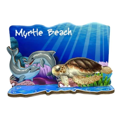 Imán de madera personalizado de la tortuga del recuerdo de la capa del imán 3D del refrigerador del MDF del turista de la playa