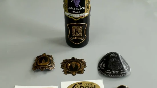 Etiqueta metálica con logotipo de vino, etiqueta adhesiva para botella de cerveza